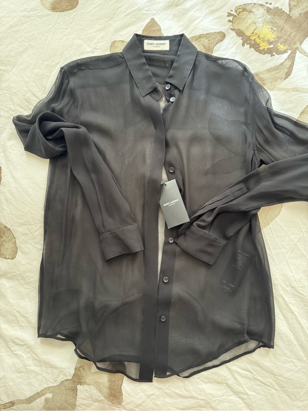 Saint Laurent Black Sheer Button-Down Top